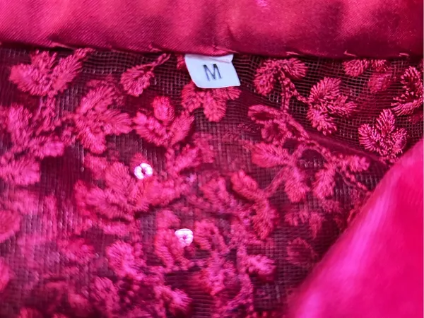 Embroidered Red Lace Fit-and-Flare Women's Dress MD - Image 16