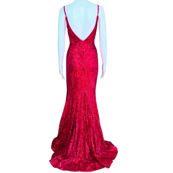 Jovani Red Sequin Gown 48629 Size 0 NWT - Image 3