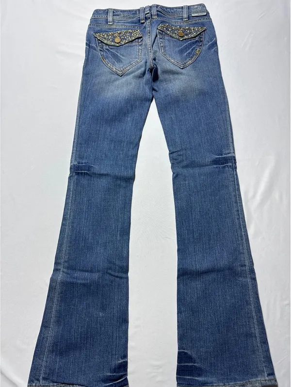 J & Company Flared Blue Jeans with Studded Pockets - Size 25 - Image 8
