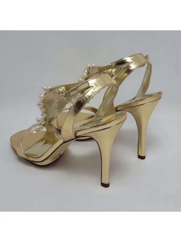 Alisha Hill Heels Cluster Faux Pearl T-Strap Open-Toe Metallic Gold Sandal Sz 8M - Image 12