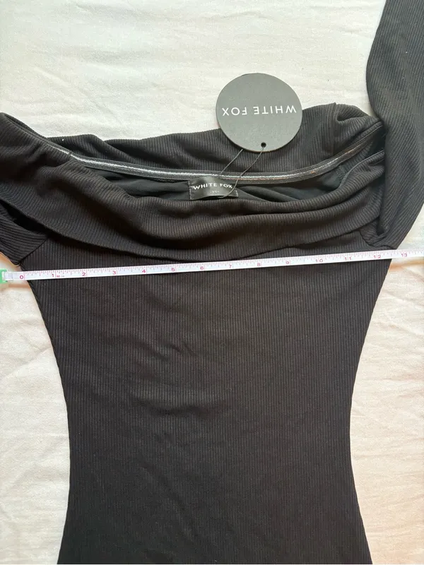 White Fox Nice And Clear Ribbed Off Shoulder Mini Dress Black XS NWT - Image 4