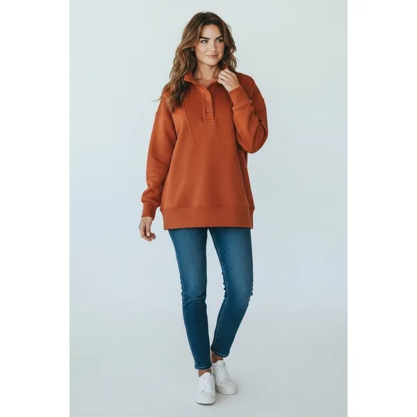Time and Tru Womens Sweatshirt Size M Auburn Sun Washed Mock Neck Button Placket - Image 3