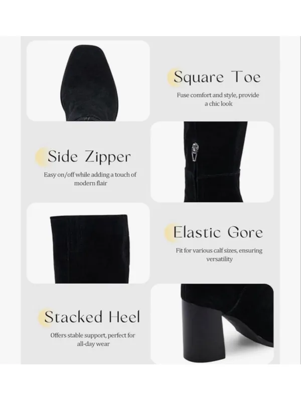 NEW Knee High Square Toe Chunky Block Heel Side Zipper Vegan Suede Long Boots 11 - Image 8