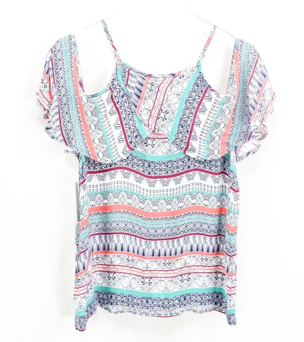 ELLA MOSS Blue Coral Cold Shoulder Boho Medallion Blouse - Image 5