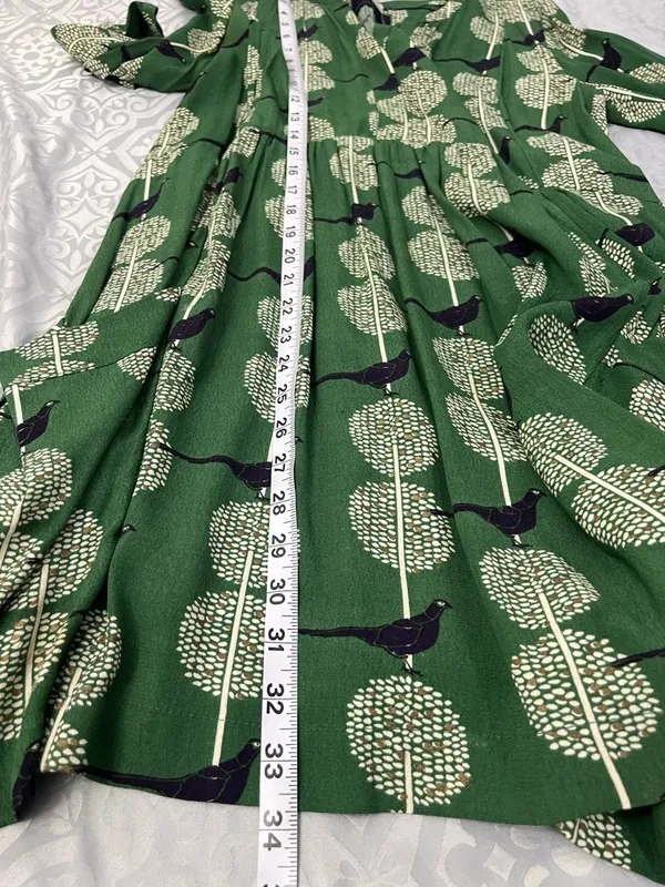 Maeve Green Printed Mini Swing Dress packets and laces at the back adjustment S - Image 9