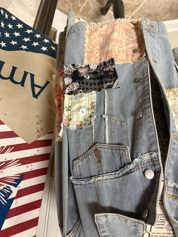 POL Patchwork Denim Jacket Shirt M - Image 6