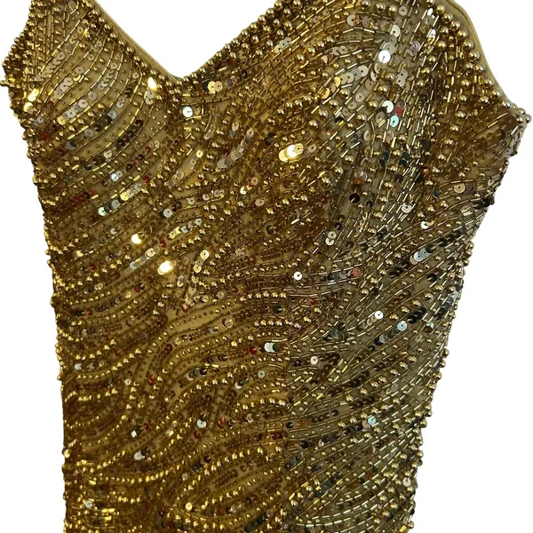 VTG Nite Line AJ Bari Gold Beaded Silk Dress Sweetheart Evening Gown 4 Trophy - Image 10