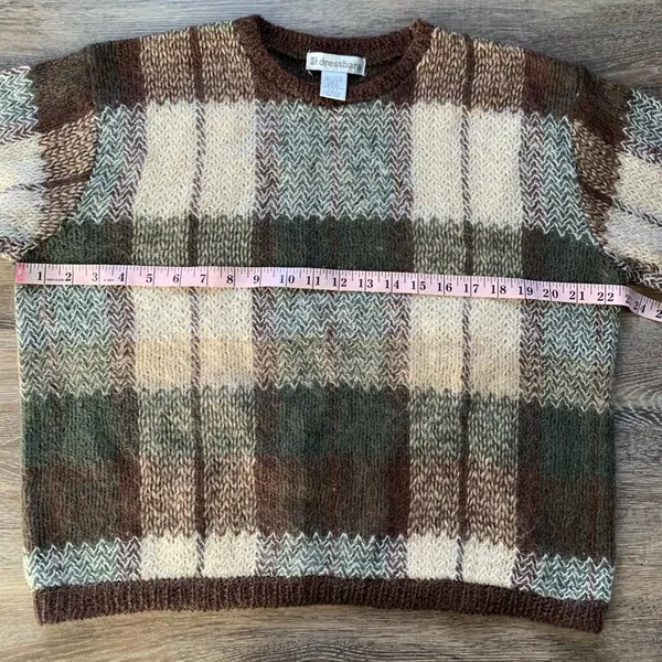Vintage Dressbarn Brown, Tan & Green Mohair Blend Crop Crewneck Sweater L - Image 3