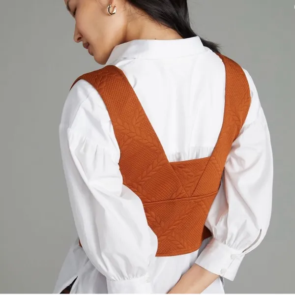 Maeve Anthropologie Button Side Cropped Top Vest Pecan Brown Size XS - Image 2