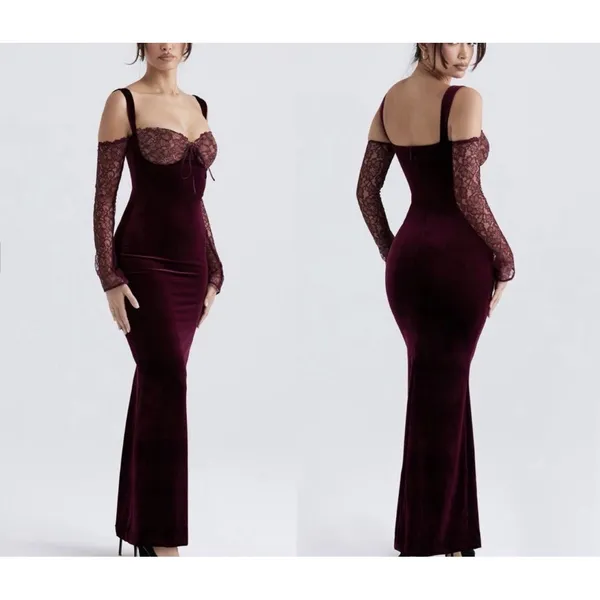 House of CB Ivy Black Cherry Velvet Maxi Dress XS - Image 2