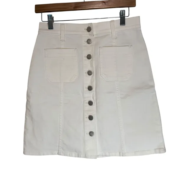 Madewell White Button‎ Front Denim Mini Skirt Size 26 - Image 7