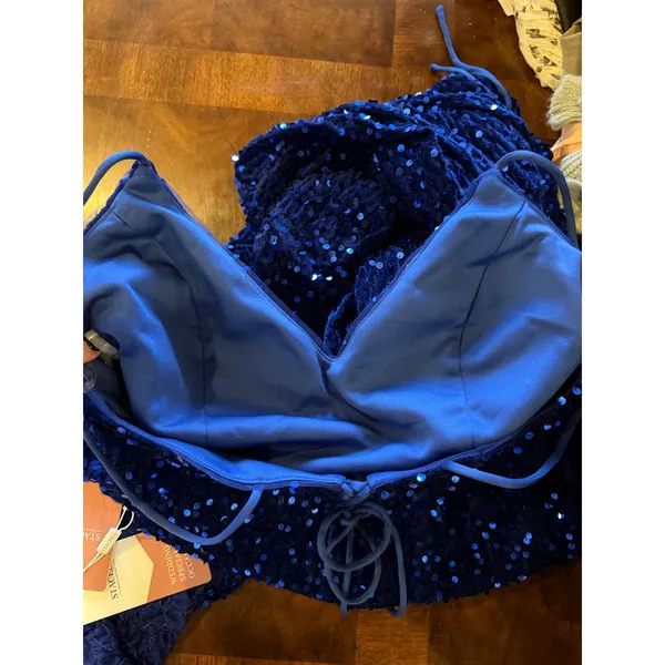 Stacees Gown Women 14 Royal‎ Blue Sequin Prom Lace Up Back Slit Train Formal NWT - Image 12