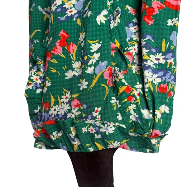 LOFT Green Floral Blouse Ruffle Tie Neck‎ Size XXSP Fairy Cottage Feminine - Image 6