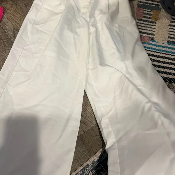 Commense Wide Leg Pleated White Cotton Pants High Waist Pants Size M - Image 6
