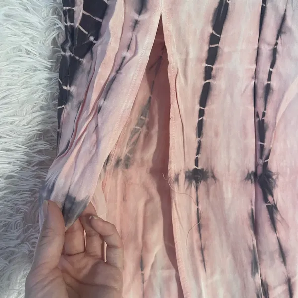 Pink gray tie dye bohemian gypsy festival double slit maxi skirt - Image 4