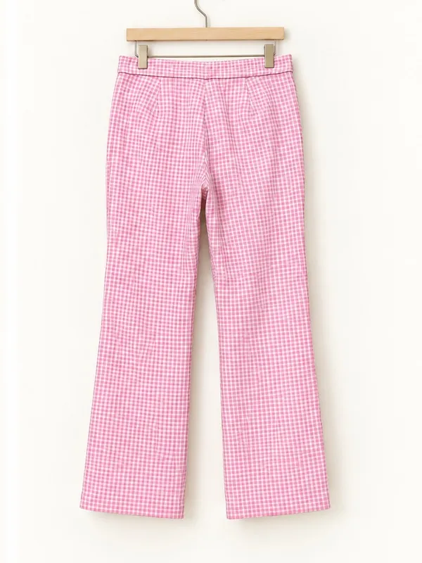 Zara Pink/White White Gingham Tweed-Like High Rise Skinny Bootcut Dress Pants M - Image 3