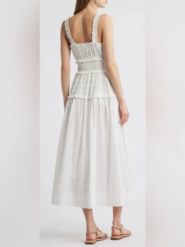 NEW DÔEN Marianne Stripe Organic Cotton Midi salt white Dress sz L - Image 2