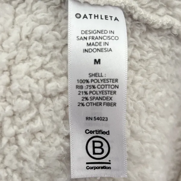 Athleta Tugga Jacket Womens M Sherpa Teddy Fleece Full Zip Cozy Ivory‎ Medium - Image 10