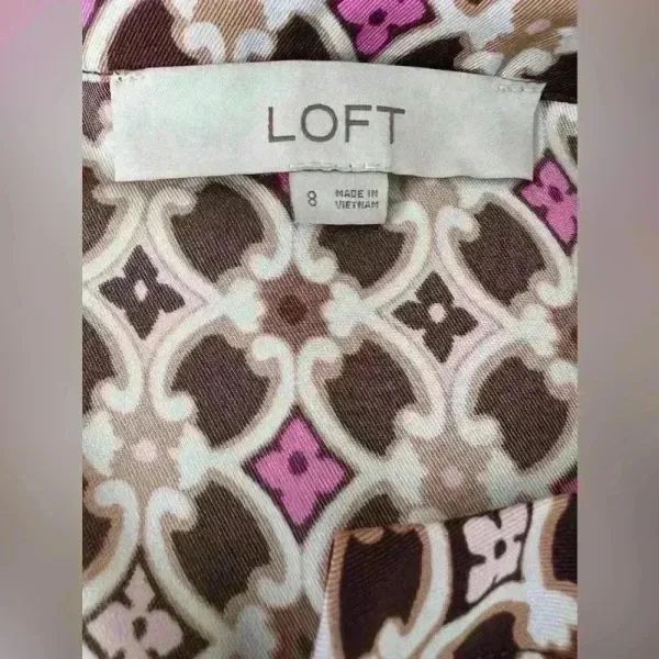 Loft by Ann Taylor Geometric‎ Floral Long Sleeve Mini Dress Brown Pink Retro - Image 4