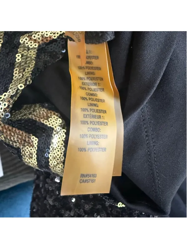 Guess mini cocktail dress black chiffon gold clubbing sequin pinup glam Y2K M - Image 13