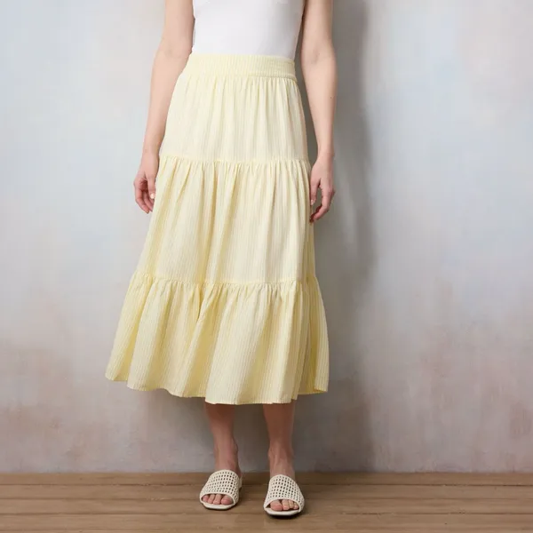 LC Lauren Conrad Skirt Size XL Tiered Midi Yellow Stripe Mid Rise Women's NWT - Image 2