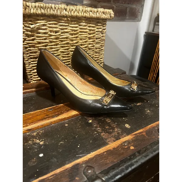 Coach Black Leather Patent Cap Toe Pumps 7.5 Y2K Office Siren Heels - Image 2