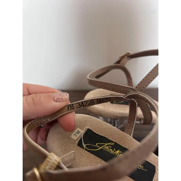 Johnathan Kayne Tan AB Crystal Lucite Kitten Heel Strappy Sandals 34228 7M - Image 3