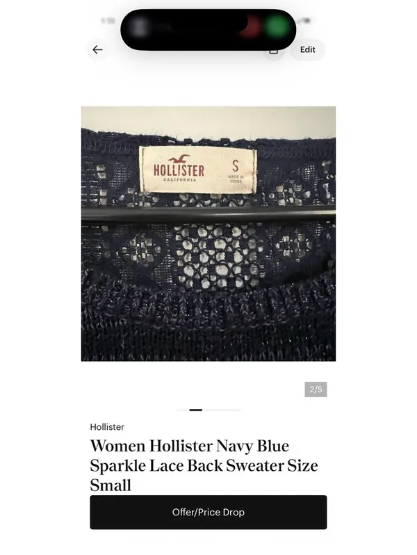 Women Hollister Navy Blue Sparkle Lace Back Sweater Size Small - Image 2