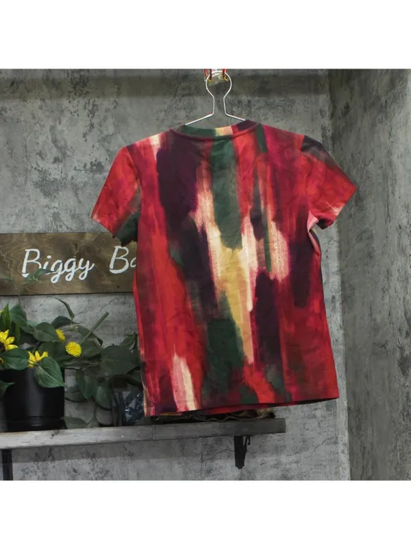 NWT DKNY Abstract-Print T-Shirt Logo P5EHXWNA June Brush Stroke Red Multi XS - Image 7