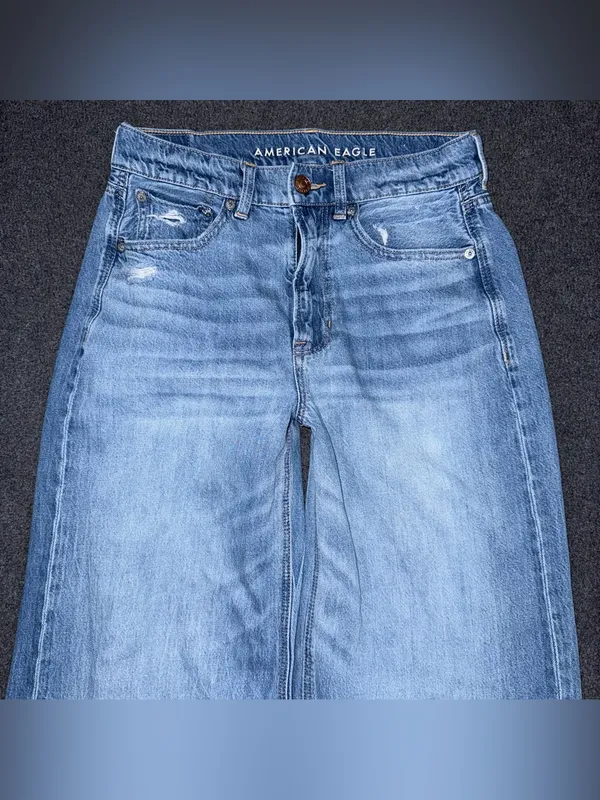 American Eagle Skater Jeans Baggy Wide Leg Distressed Medium Blue Wash Women’s 2 - Image 3