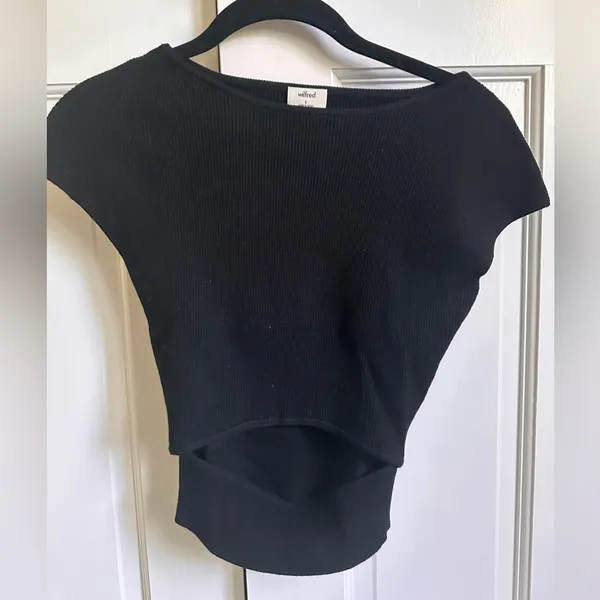 Aritzia Wilfred Cut-Out Knit Top in Black (Size S) - Image 5