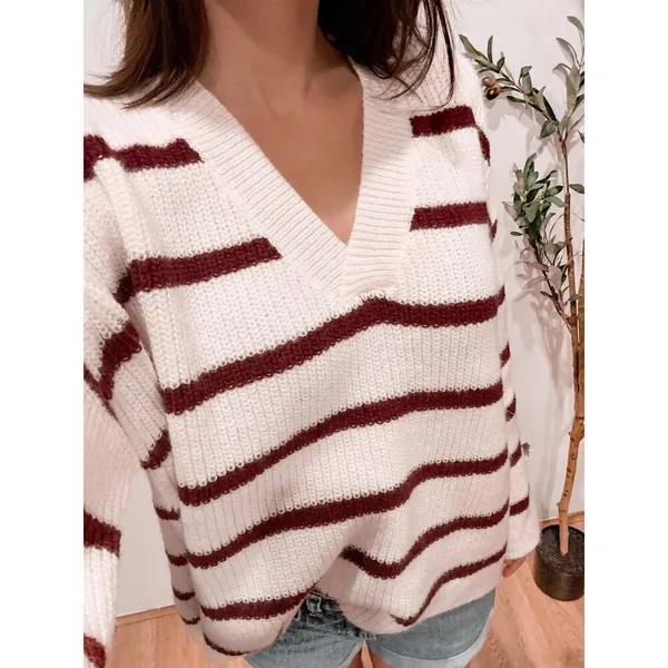 Tic Toc Burgundy Stripe Sweater - Image 4
