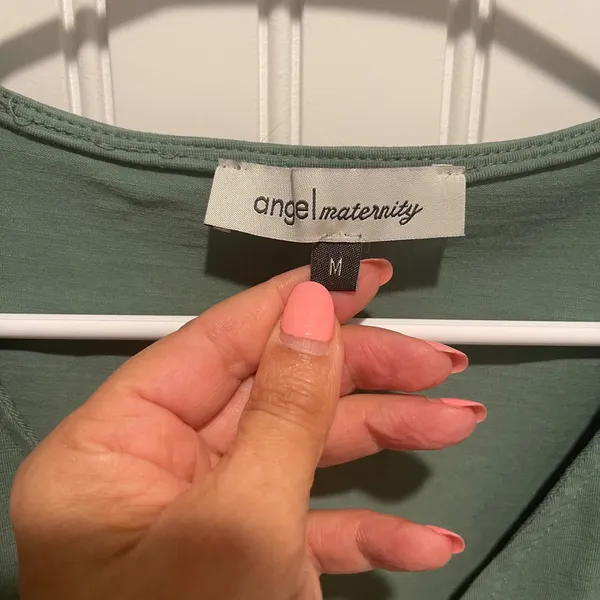 Angel Maternity Nursing Dress Women M Green Casual Zip Front Drawstring Pockets - Image 8