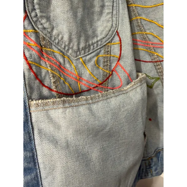 ASOS x Refinery29 Space Embroidered Denim Jacket Light‎ Wash Rocket Star XS - Image 5