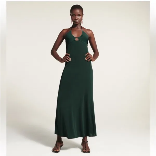 Zara Emerald Green Backless Halter Maxi Dress - Image 3