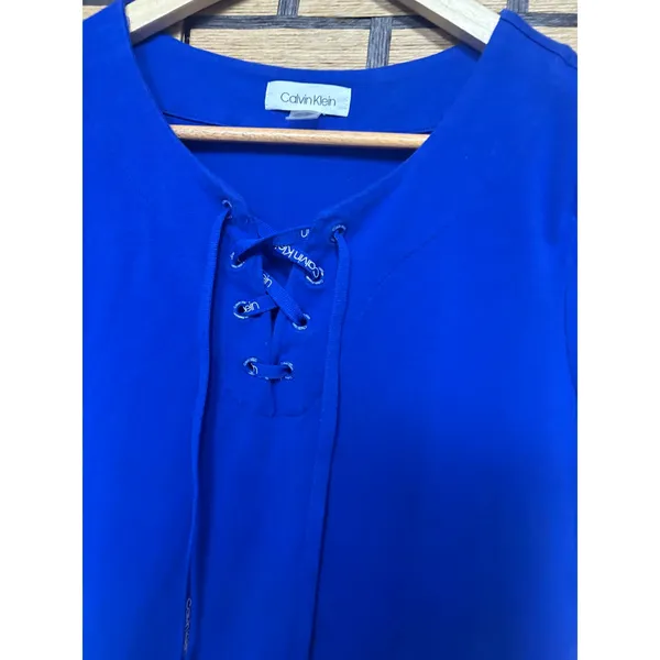 Calvin Klein Blue Lace Up Neck Dress Size Small‎ - Image 4