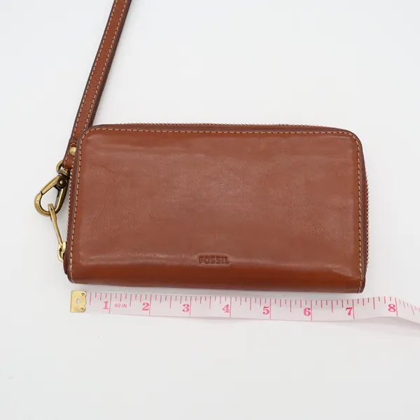 Fossil Emma Womens Brown Faux Leather Inner Pockets Zip Around Wristlet Wallet - Image 3