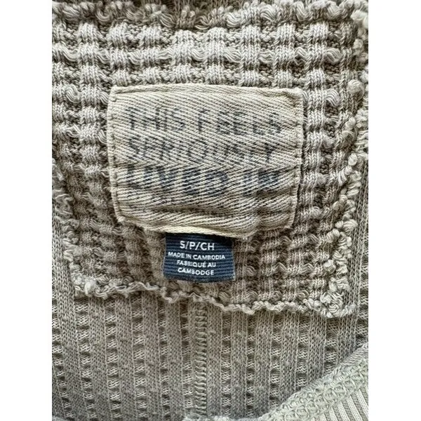 American Eagle Waffle Knit Thermal V-Neck‎ Oversized Sweater Tan Beige Small - Image 3