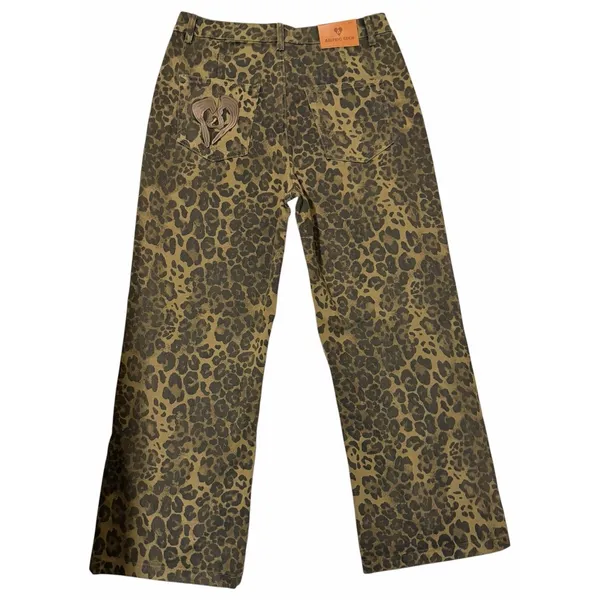 AELFRIC EDEN Jeans Denim Leopard Print Brown‎ Camo Baggy Wide Leg Unisex Size 34 - Image 2