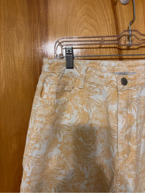 Polagram Tropical Print Wide Leg Pants Yellow White Large - Image 7