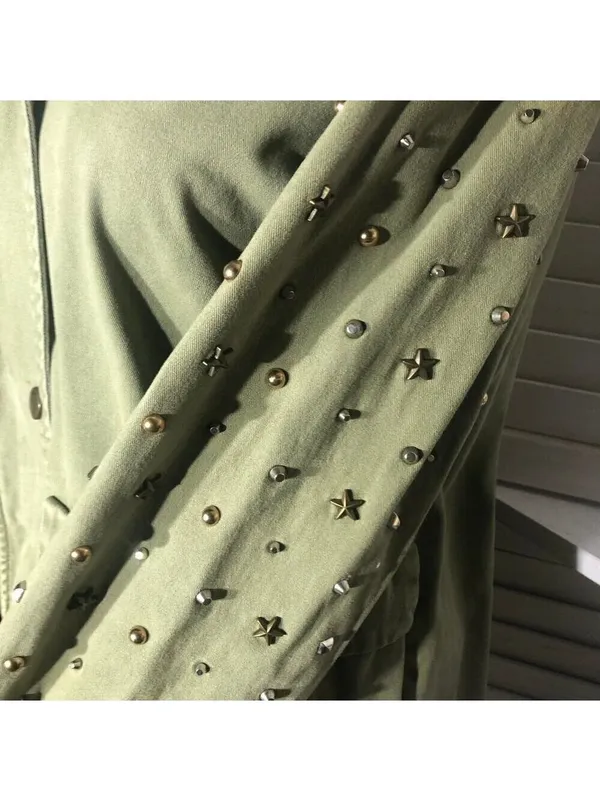 Zara green jacket cargo parka edgy studs relaxed snap boho rocker grunge punk 12 - Image 14