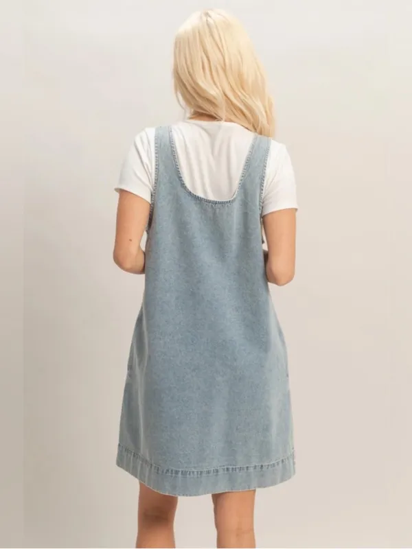 NWT Double Zero Light Blue Denim Mini Shift Dress size Small - Image 3