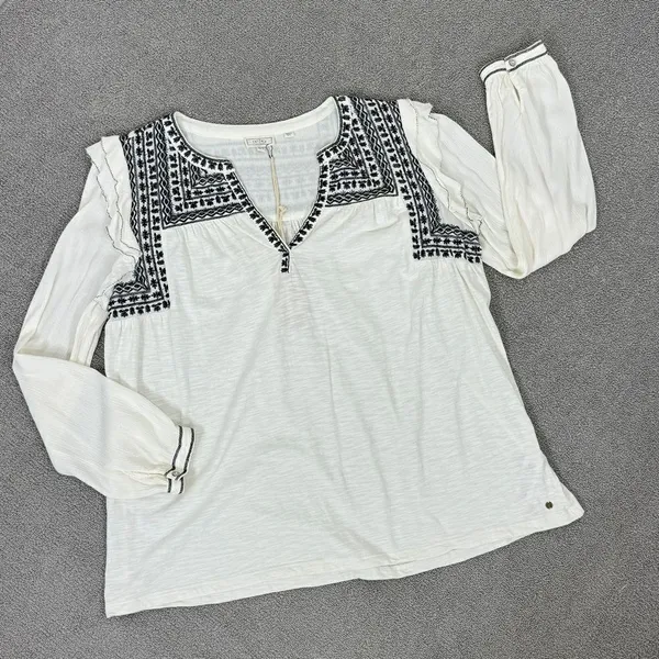 Fat‎ Face Martha Boho Embroidered V Neck Slub Knit Shirt Cream 12 Long Sleeve - Image 13