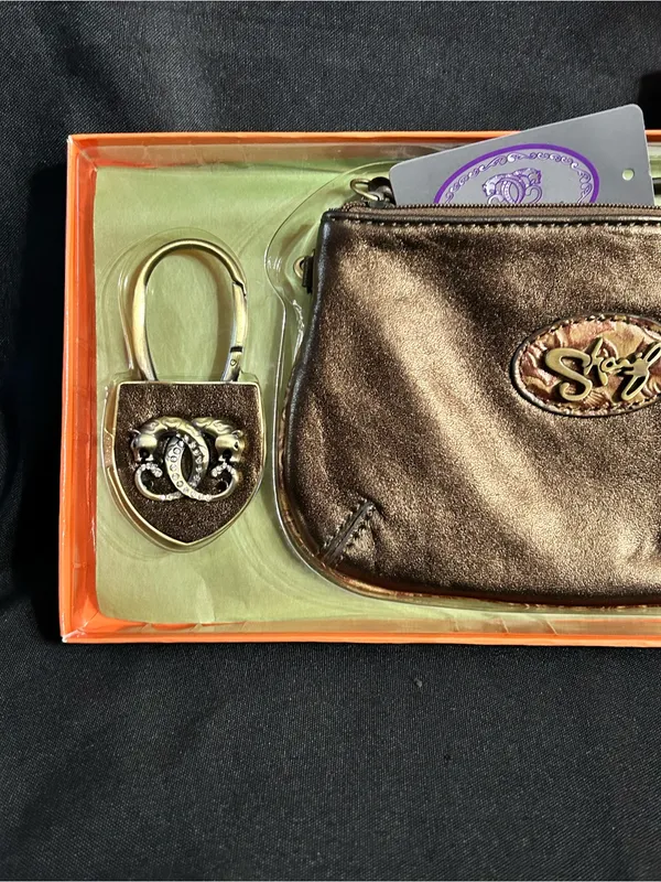 Sharif Original 1827 Metallic Bronze Zip Wristlet Clutch & Keychain NWT - Image 3