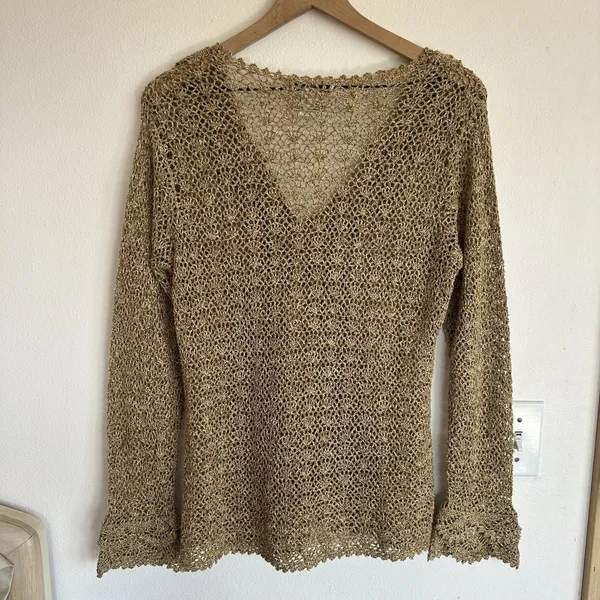 Vintage Y2K Crochet Silk Cotton Newport News Top M Sheer Ruffle Regency Fairy - Image 12