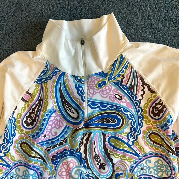 Athleta 1x white sleeves floral quarter zip lightweight stretchy bright cute - Image 2