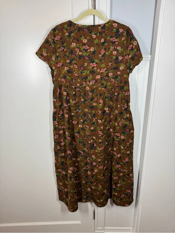 Natural Life Avery Corduroy Floral Midi Dress Brown EarthyTones Size Large - Image 7