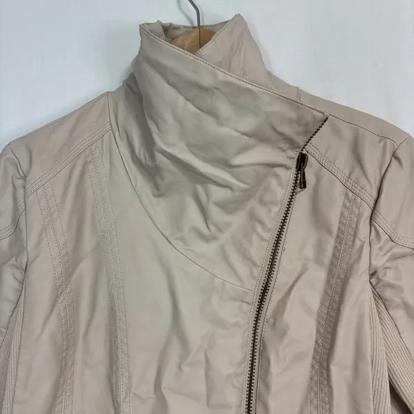 Thread‎ & Supply Moto Jacket Womens M Cream Faux Leather Ribbed Knit Biker - Image 3