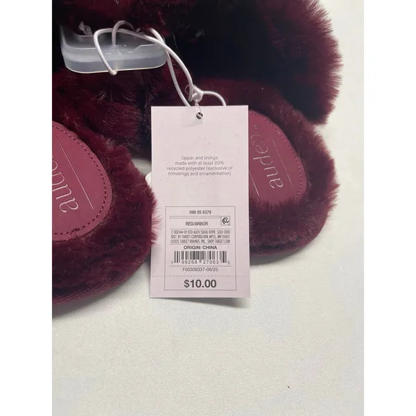 Auden Women's Fuzzy Burgandy Slippers Size small 5/6, Nwt - Image 2