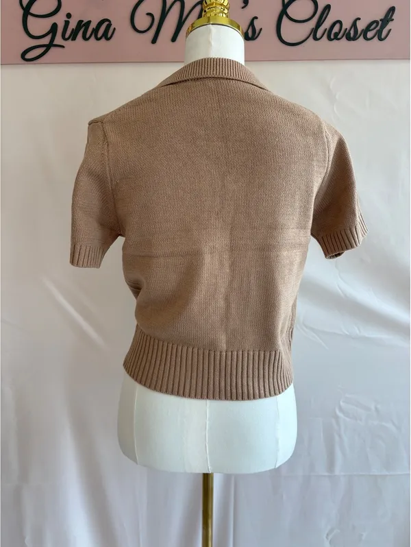 Double Zero Spicy Small Brown Short Sleeve Knit Cardigan with Tie Closures - Image 2